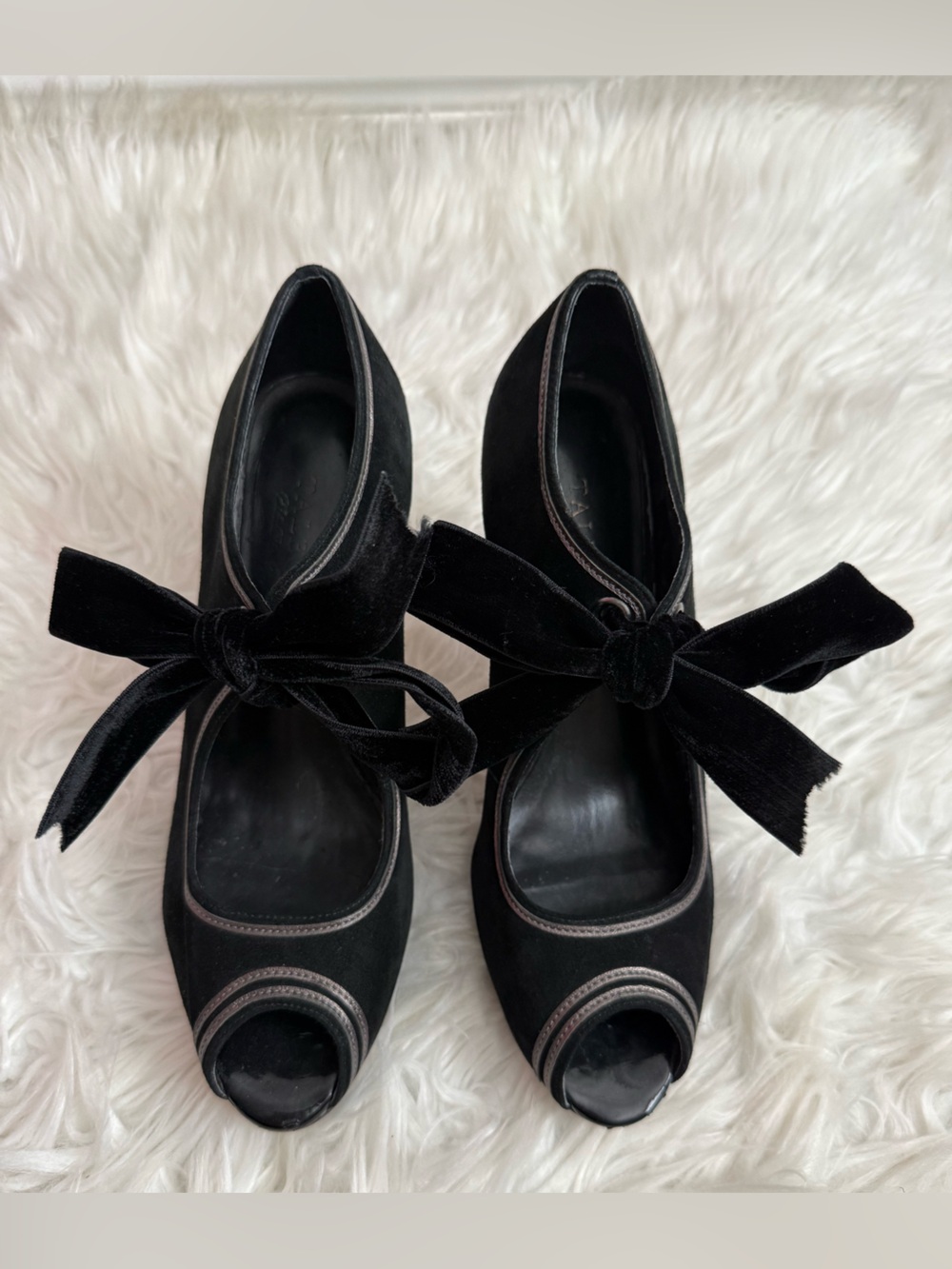 Talbots Retro Velvet Tie Peep Toe Heels